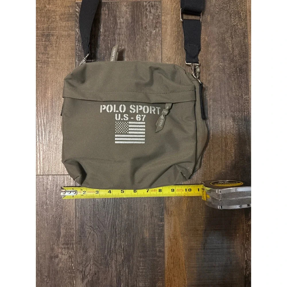 Polo Sport Ralph Lauren Olive Green Crossbody Messenger Bag US-67 Flag